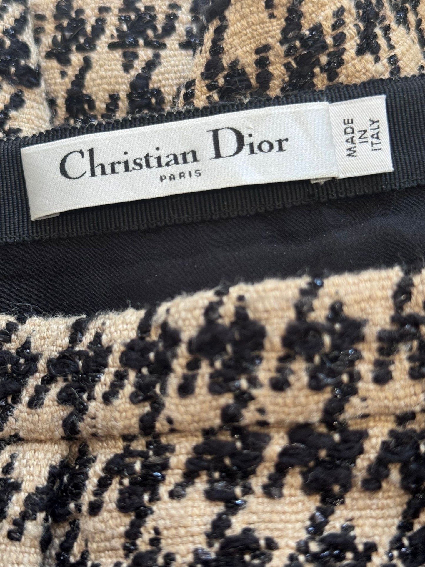 DIOR - SET JACKET AND SKIRT PIED-DE-POULE BROWN AND BLACK SIZE 34 FR