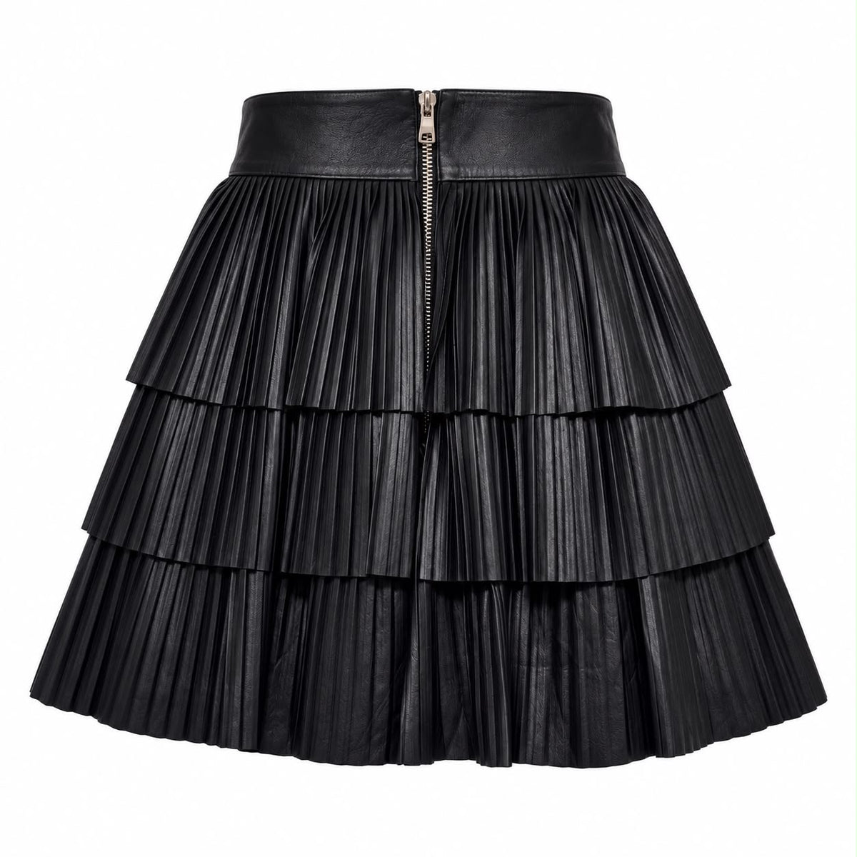 BALMAIN - SKIRT MINI LAMBSKIN PLEATED RUFFLES SIZE 36 FR