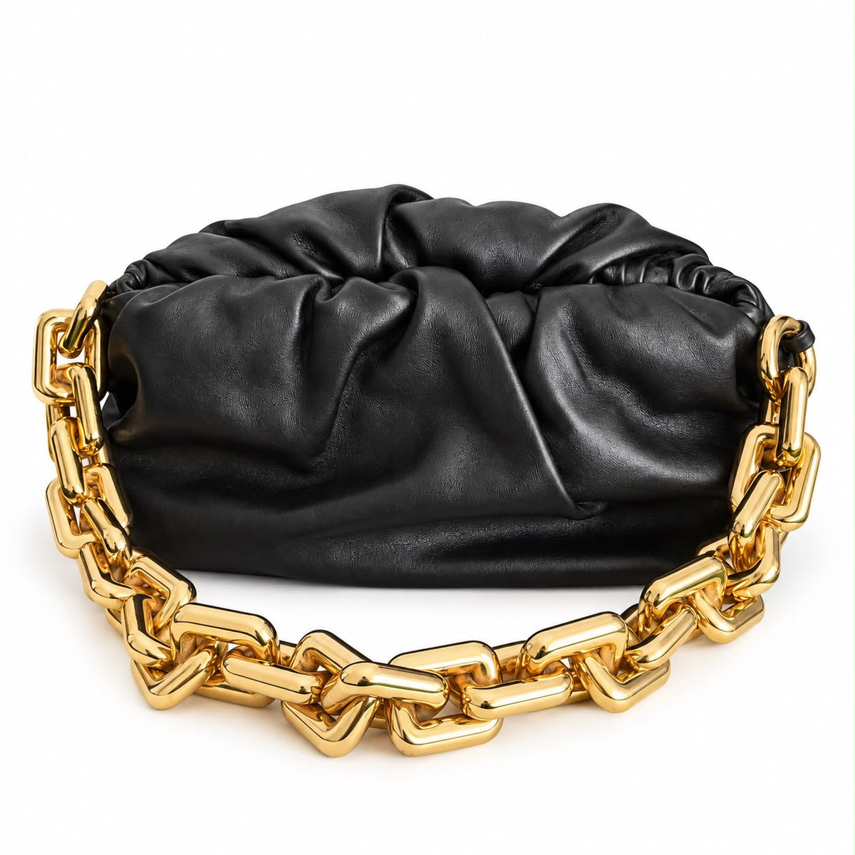 BOTTEGA VENETA - *NEW* POUCH CHAIN BLACK LEATHER WITH GOLD-TONE CHAIN