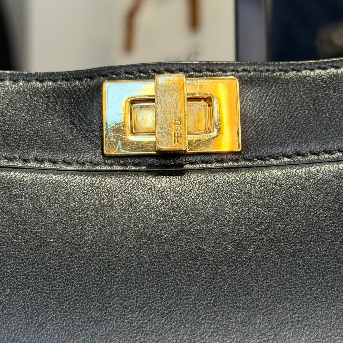 FENDI - BAG PEEKABOO SMALL BLACK LEATHER GOLD HARDWARE