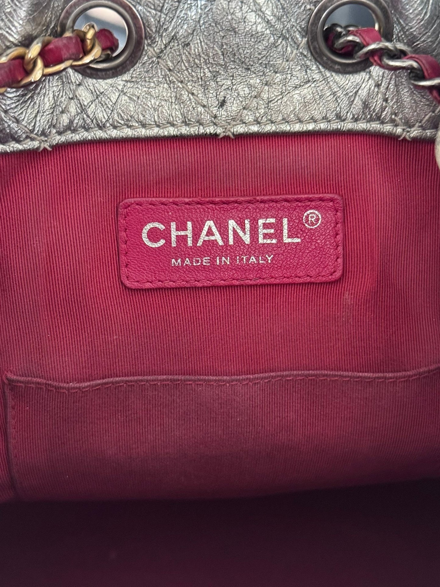 CHANEL - BACKPACK BAG GABRIELLE SILVER WITH NAVY LEATHER BASE