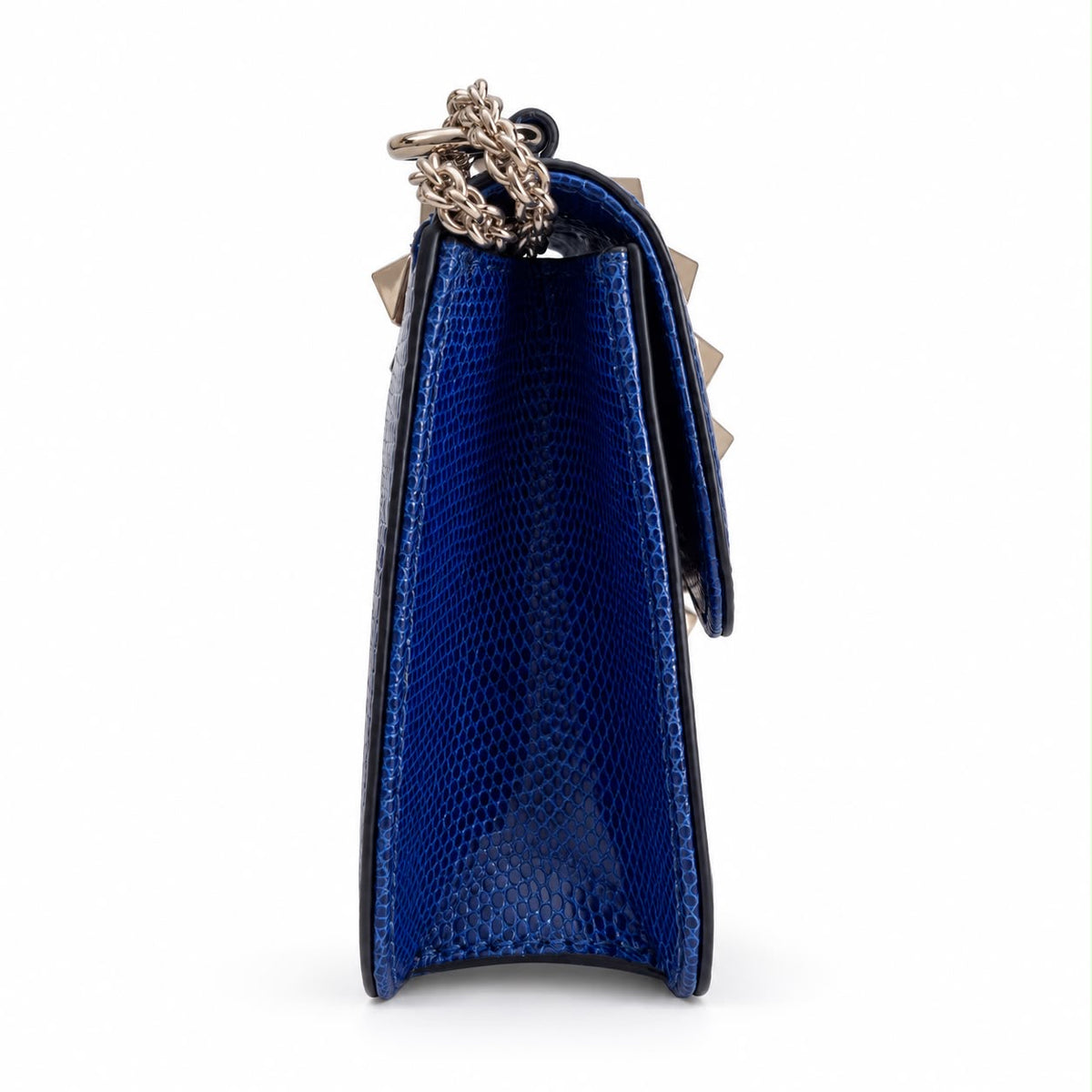 VALENTINO - BAG ROCKSTUD GLAM LOCK BLUE LIZARD-EMBOSSED LEATHER SILVER-TONE HARDWARE