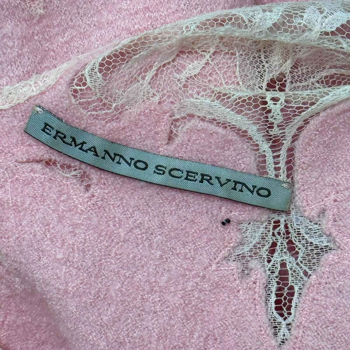 ERMANNO SCERVINO – SKIRT AND SWEATER SET IN PINK WOOL, SILK AND CASHMERE WITH LACE SIZE 38 IT