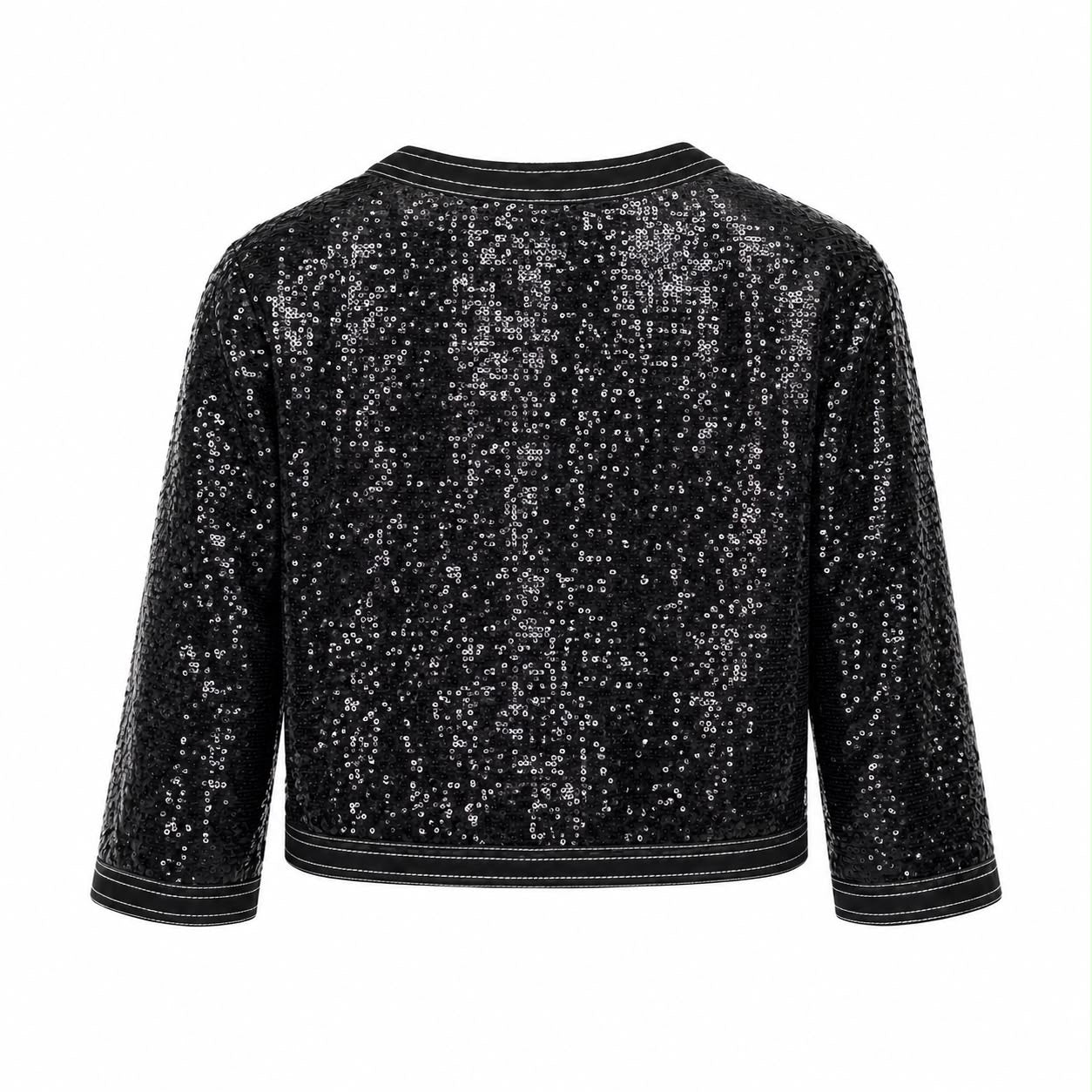 CHANEL - JACKET BLACK SEQUIN CROPPED SIZE 38 FR