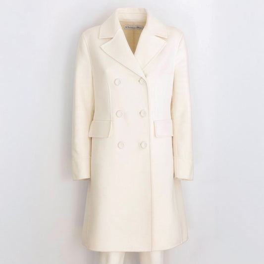 DIOR - COAT DOUBLE-BREASTED ÉCRU IN WOOL SIZE 40 FR