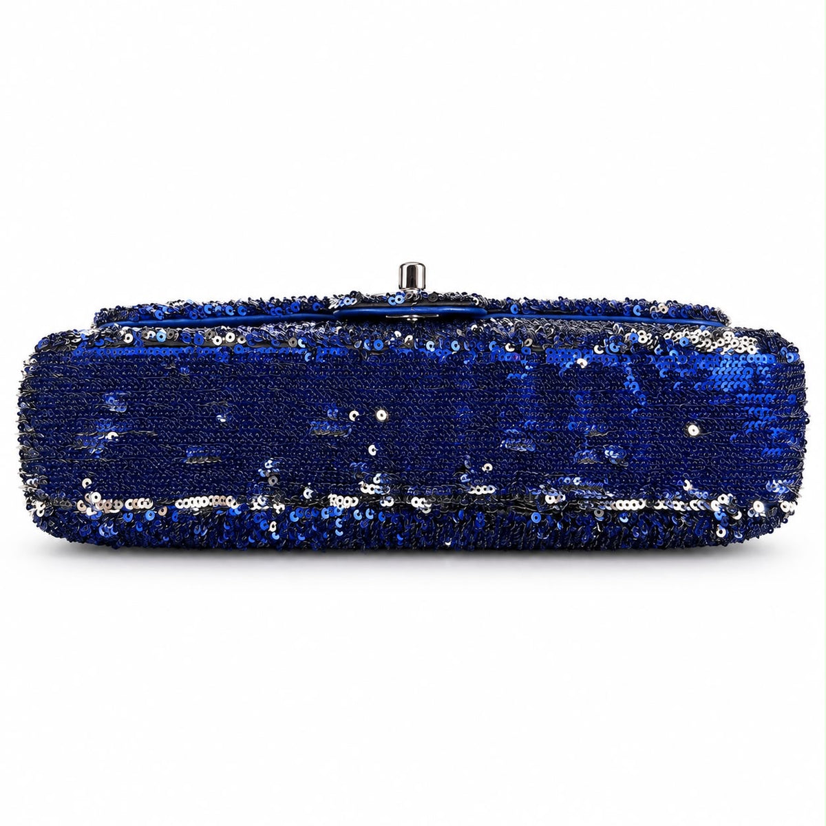 CHANEL - BAG CLASSIC SINGLE FLAP IN BLUE SEQUINS WITH SILVER TONE HARDWARE