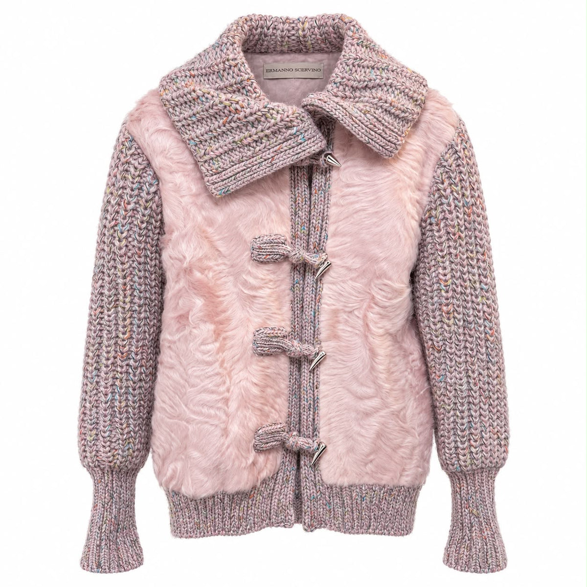 ERMANNO SCERVINO - JACKET WOOL KNIT PINK WITH LAMB FUR SIZE 38 IT