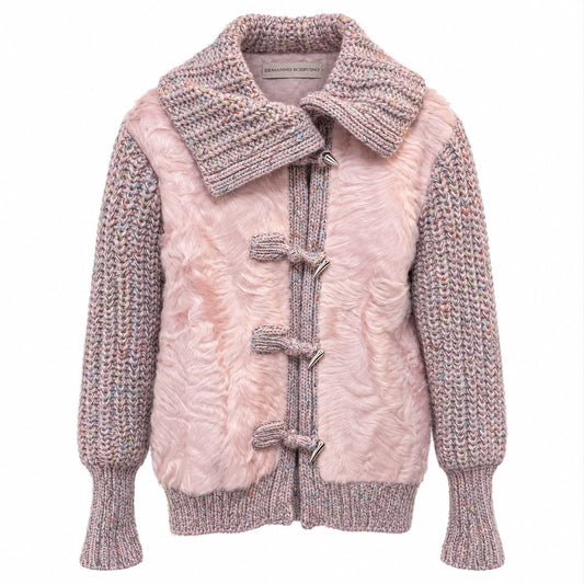 ERMANNO SCERVINO - JACKET WOOL KNIT PINK WITH LAMB FUR SIZE 38 IT