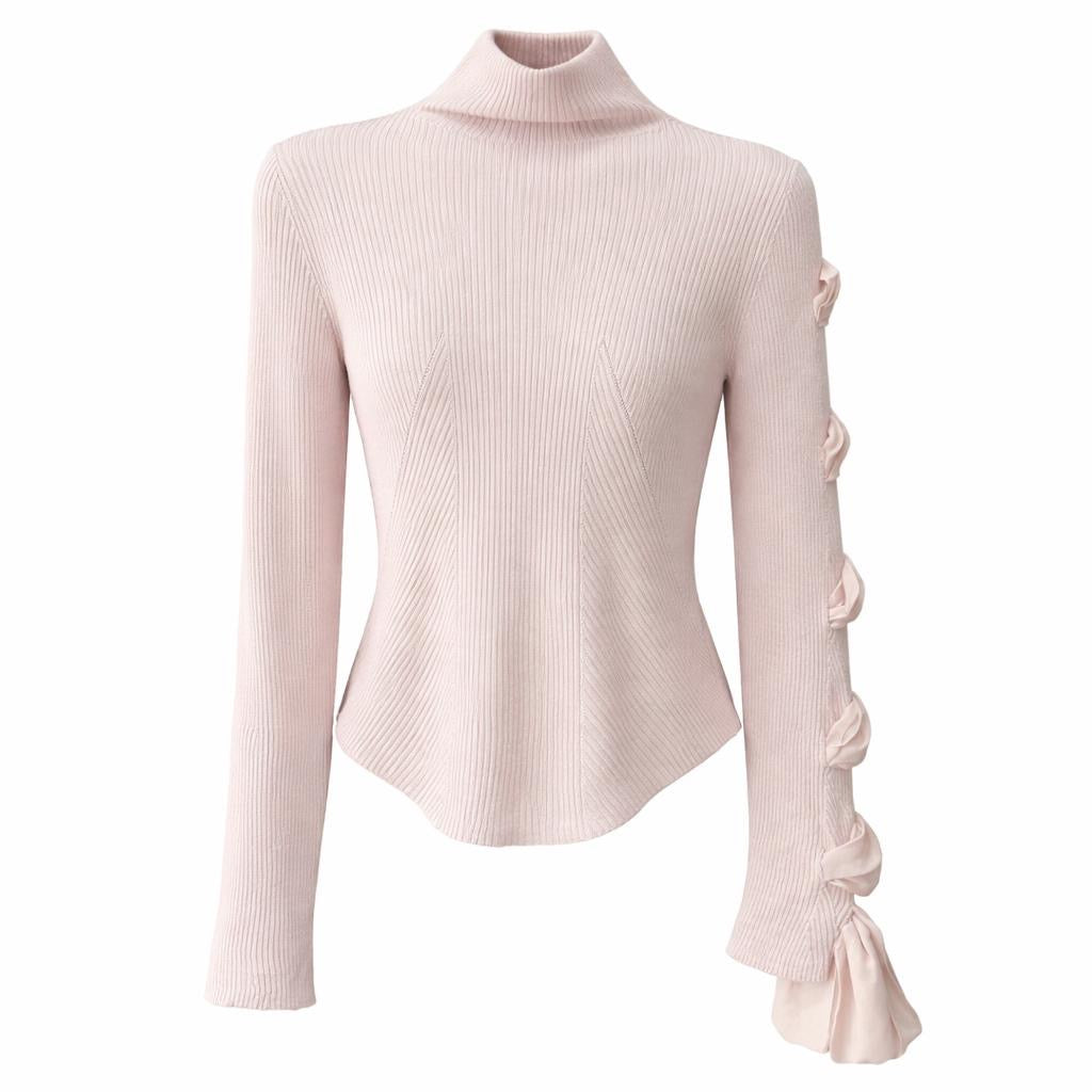 VALENTINO - SWEATER TURTLENECK PINK RIBBED SIZE S