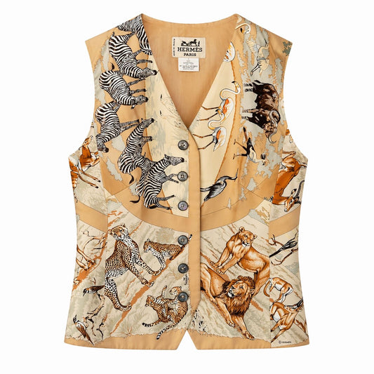 HERMÈS - *VINTAGE* VEST SILK SAFARI SIZE 38 FR