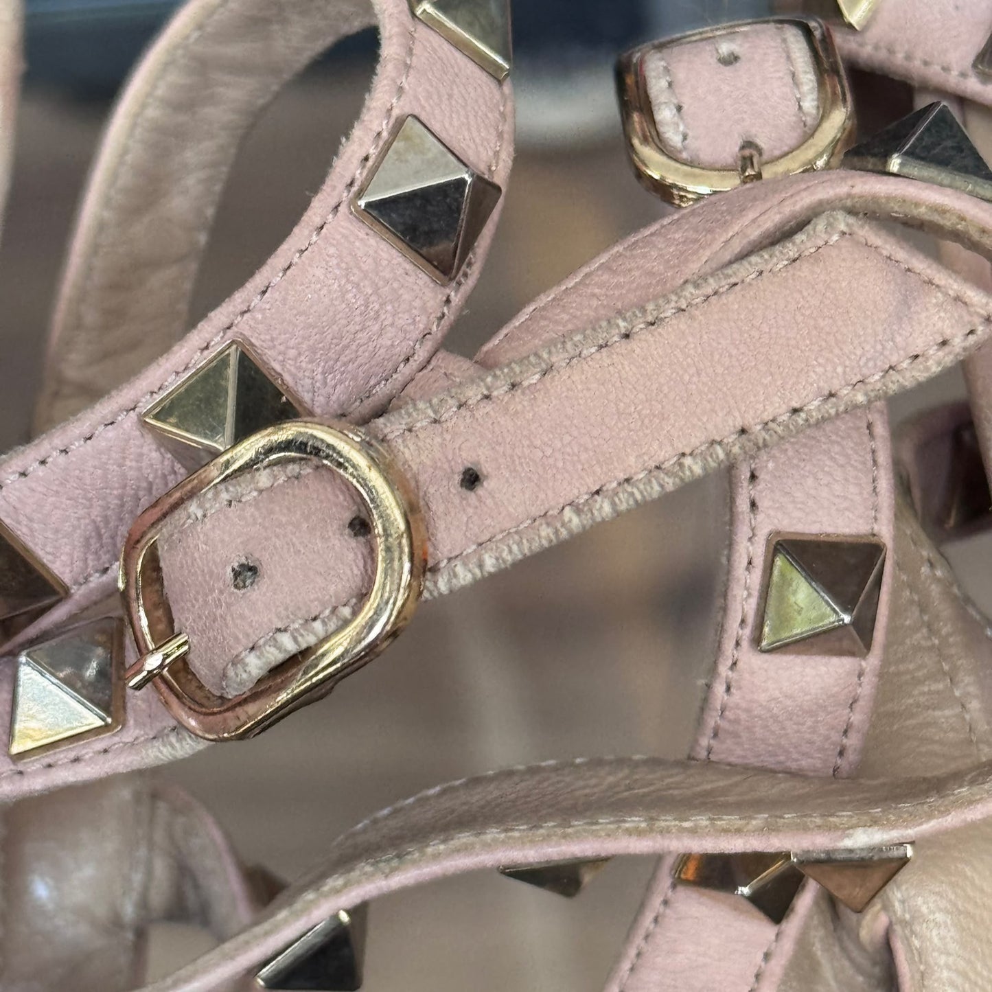 VALENTINO - PUMPS ROCKSTUD LIZARD LEATHER BEIGE & OLD ROSE SIZE 37 EU