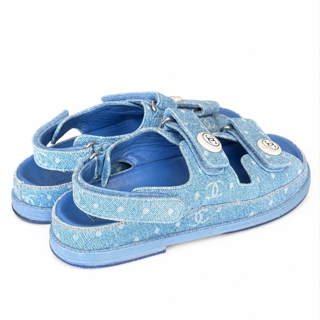 CHANEL - SANDALS DAD LIGHT BLUE DENIM WITH LOGO SIZE 38,5 EU