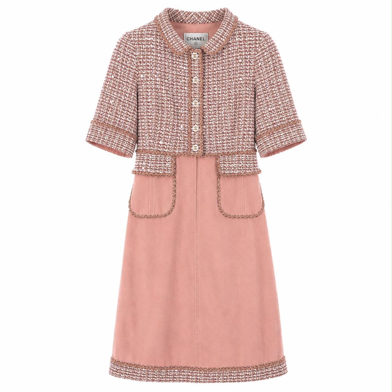 CHANEL - DRESS MIDI PINK DENIM & TWEED SIZE 38 FR