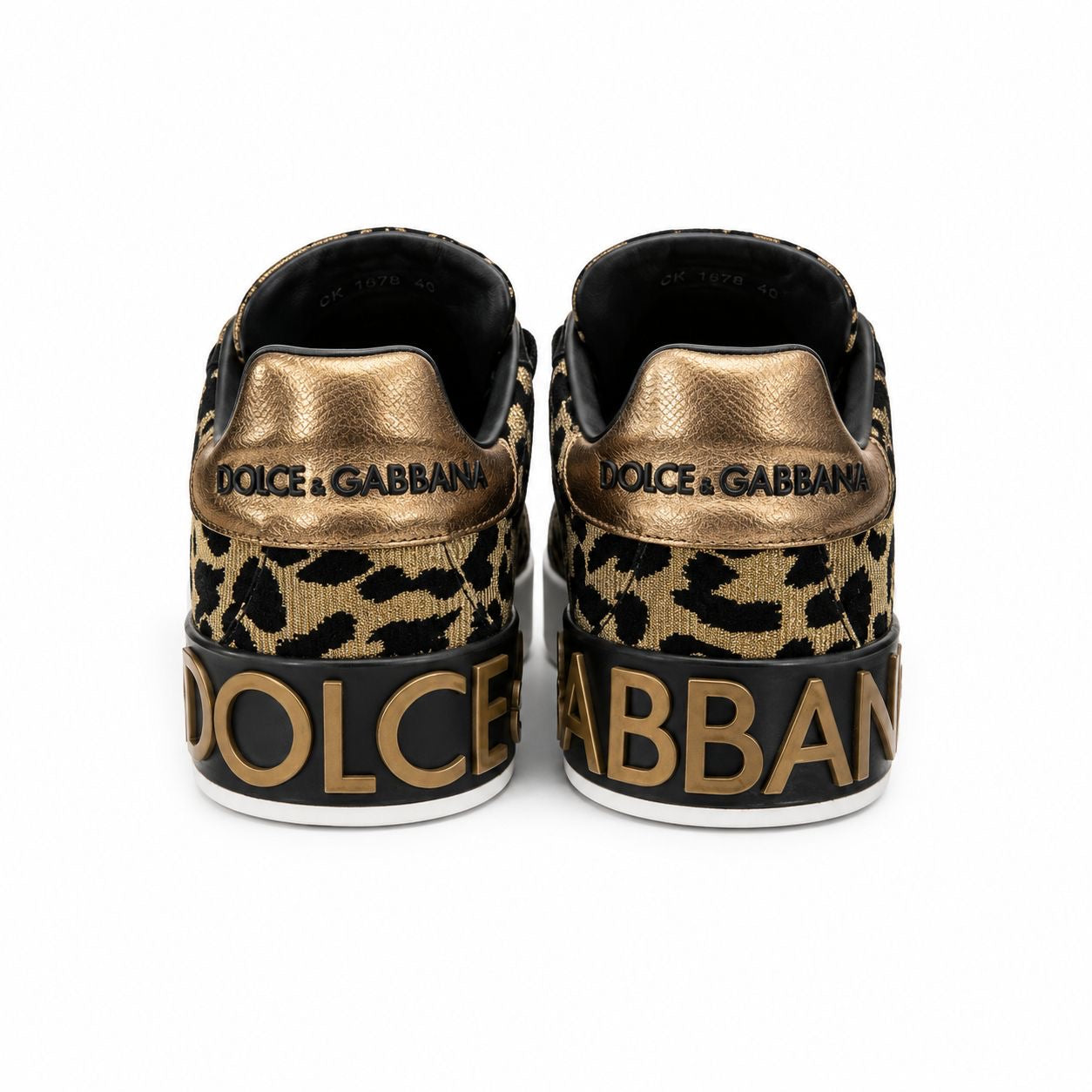 DOLCE & GABBANA - SNEAKERS LEOPARD PRINT LUREX LOW BLACK GOLD SIZE 40 EU