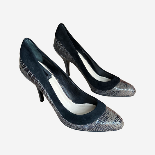 DIOR - *NEW* PUMPS BLACK SUÈDE & GREY PYTHON-EFFECT SIZE 37,5 Eu