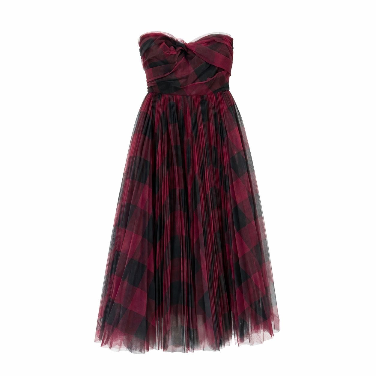 DIOR - DRESS CHECKED RED AND BLACK TULLE STRAPLESS BUSTIER SIZE 36 FR