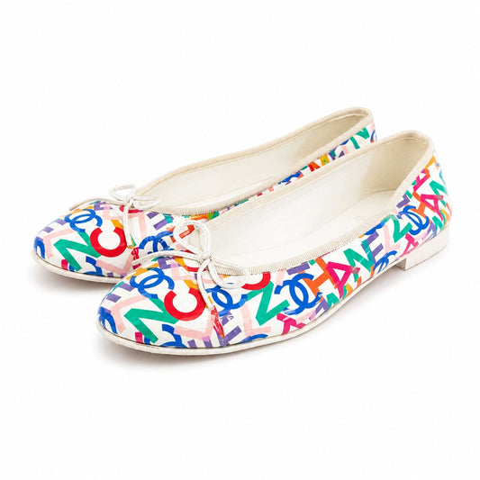 CHANEL - BALLERINA MULTICOLOR LOGO PATENT LEATHER SIZE 39 EU
