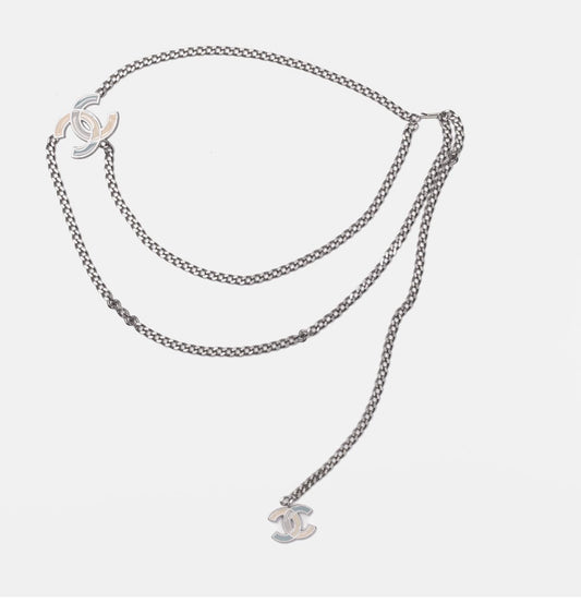 CHANEL - BELT CHAON SILVER-TONE MULTICOLOR ENAMEL CC CHARM