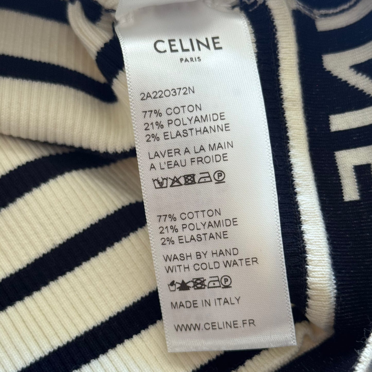CÉLINE - TANK TOP WHITE STRIPED RIB KNIT SIZE M
