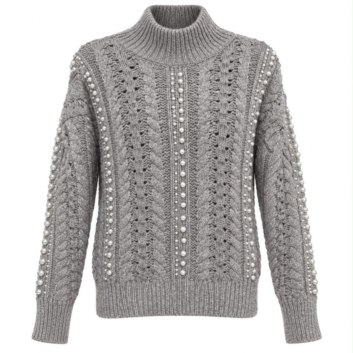 ERMANNO SCERVINO - SWEATER GREY ALPACA TURTLENECK WITH PEARLS EMBELLISHMENT SIZE 40 IT
