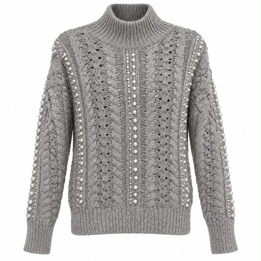 ERMANNO SCERVINO - SWEATER GREY ALPACA TURTLENECK WITH PEARLS EMBELLISHMENT SIZE 40 IT