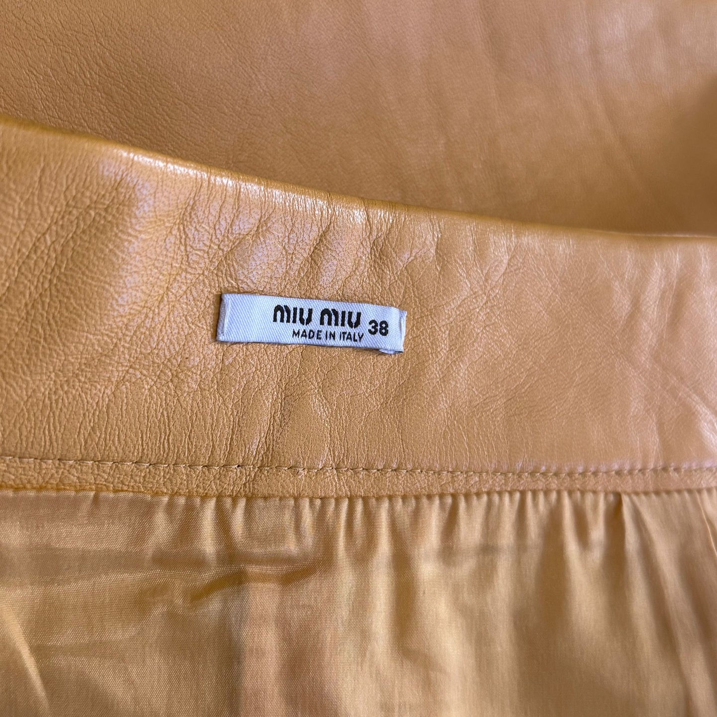 MIU MIU - SKIRT MINI OCHRE YELLOW LEATHER SIZE 38 IT