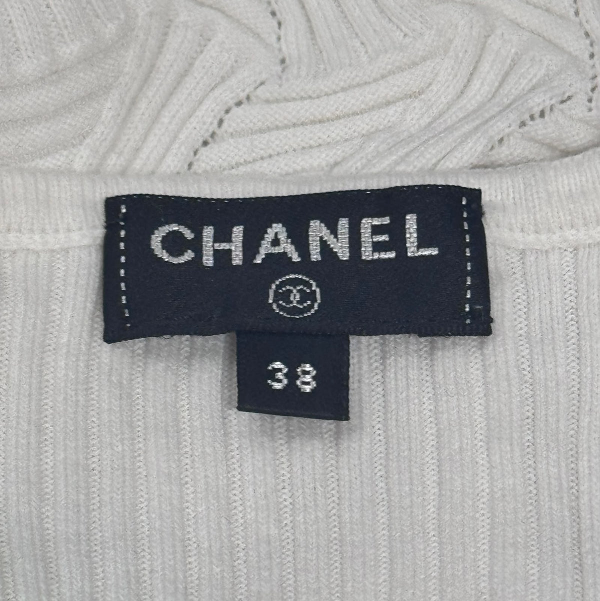 CHANEL - T-SHIRT COTTON WHITE RIBBED SIZE 38 FR