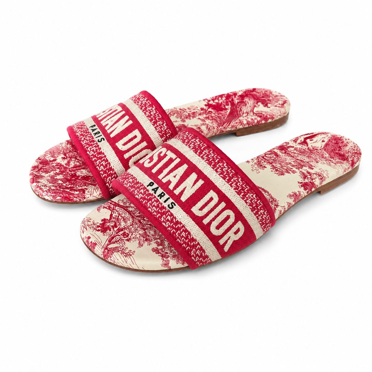 DIOR - SANDALS TOILE DE JOUY WHITE AND RED SIZE 36 EU