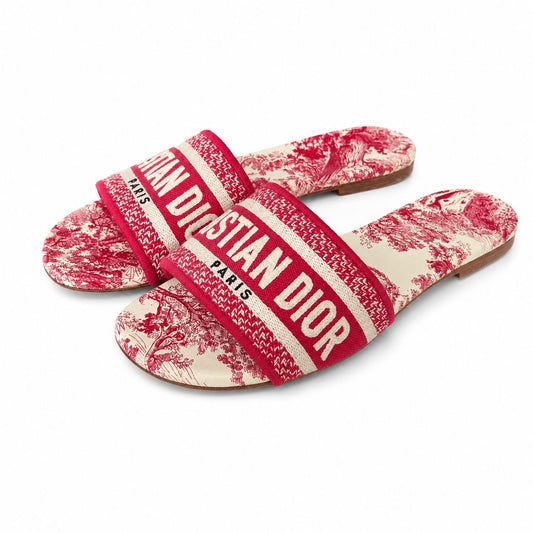DIOR - SANDALS TOILE DE JOUY WHITE AND RED SIZE 36 EU