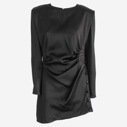 SAINT LAURENT - DRESS ASYMMETRIC BLACK WITH PADDED SHOULDERS SIZE L