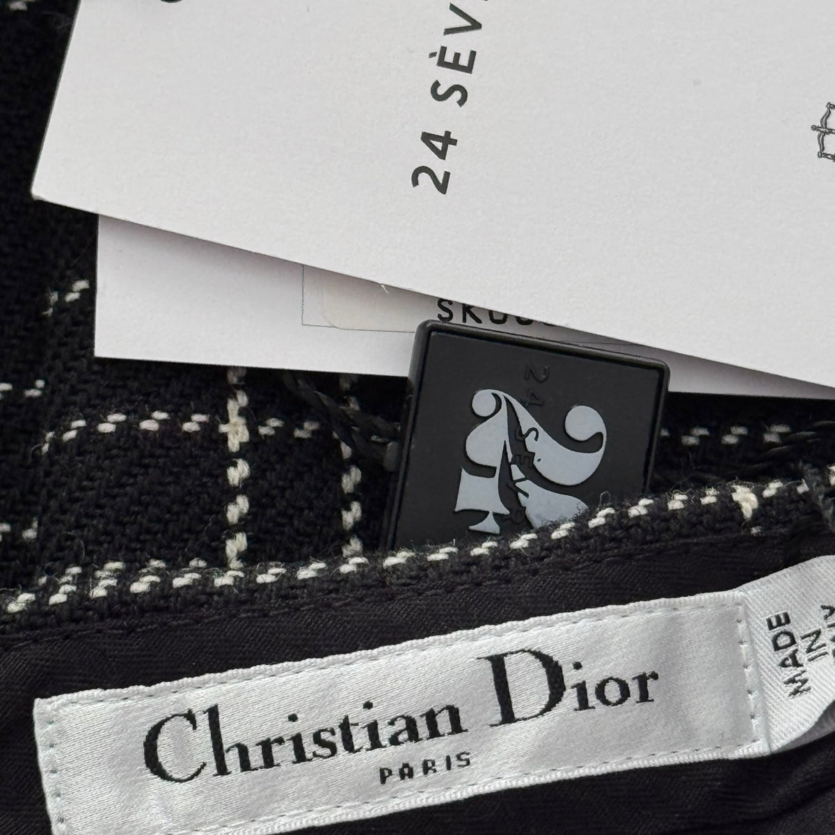 DIOR – *NEW* CROPPED TROUSERS IN BLACK AND WHITE CHECKED VIRGIN WOOL – 34 FR / 38 IT