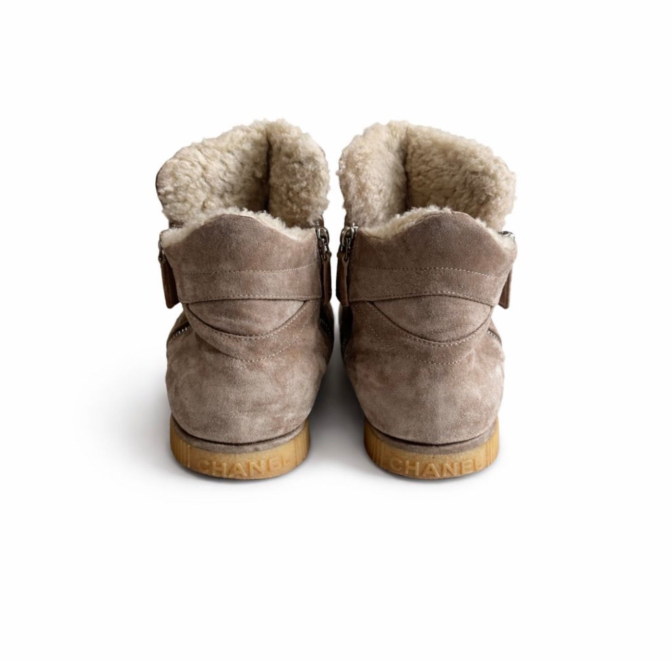CHANEL - ANKLE BOOTIES SUEDE BEIGE AND BLACK SIZE 40 EU