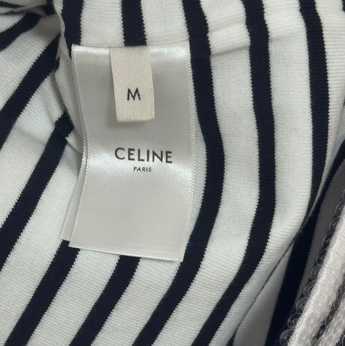 CÉLINE - TOP COTTON STRIPED BLACK & WHITE WITH SEQUIN EMBRLLISHMENTS SIZE M