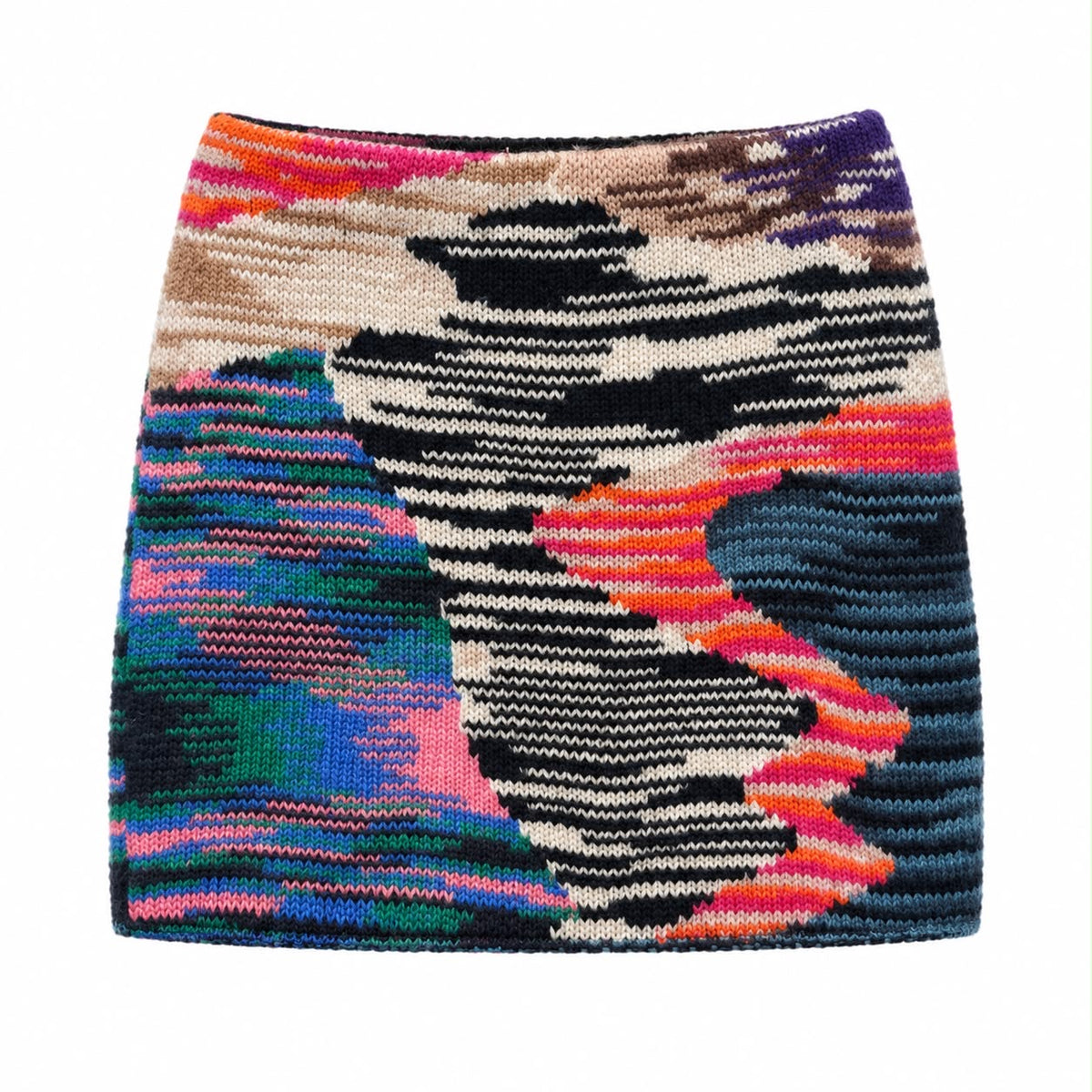 MISSONI – SKIRT MULTICOLOR ABSTRACT PATTERN WOOL KNIT MINI  SIZE 40 IT