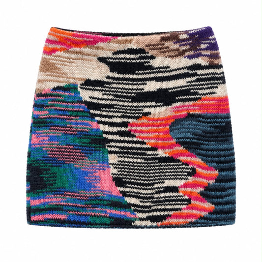 MISSONI – SKIRT MULTICOLOR ABSTRACT PATTERN WOOL KNIT MINI  SIZE 40 IT