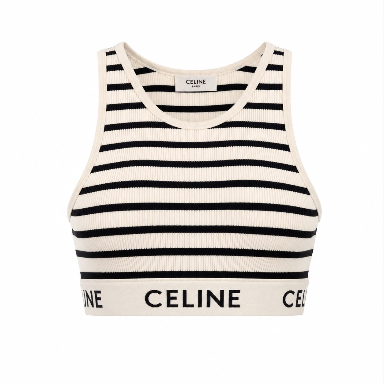 CÉLINE - TANK TOP WHITE STRIPED RIB KNIT SIZE M