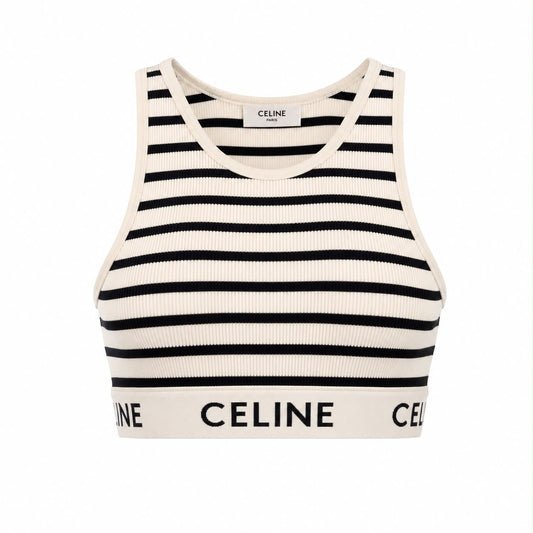 CÉLINE - TANK TOP WHITE STRIPED RIB KNIT SIZE M