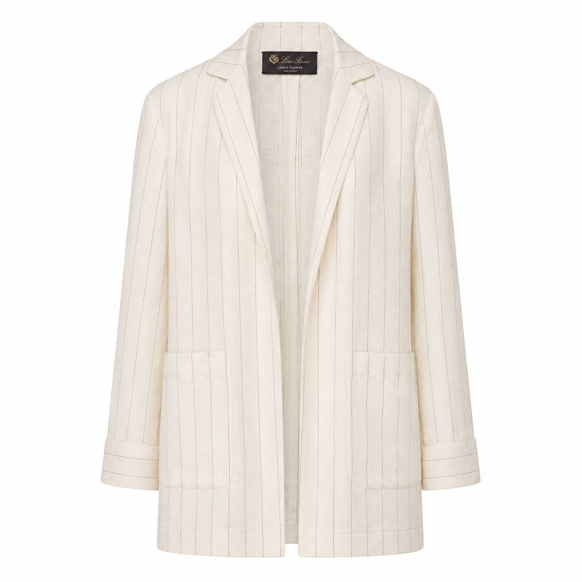 LORO PIANA - BLAZER LINEN STRIPED MILKY AND LIGHT BROWN WITH BELT SIZE 38 IT