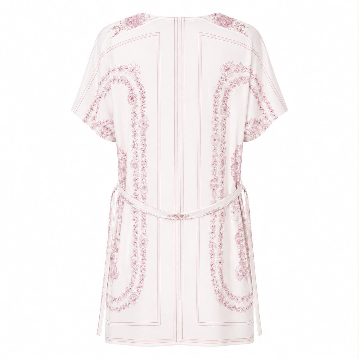 HERMÈS - DRESS MINI WHITE SILK WITH VIOLET PRINT AND BELT SIZE 34 FR