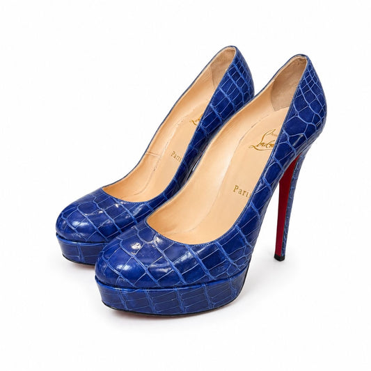 LOUBOUTIN - PUMPS ELECTRIC BLUE CROCODILE SIZE 38 EU