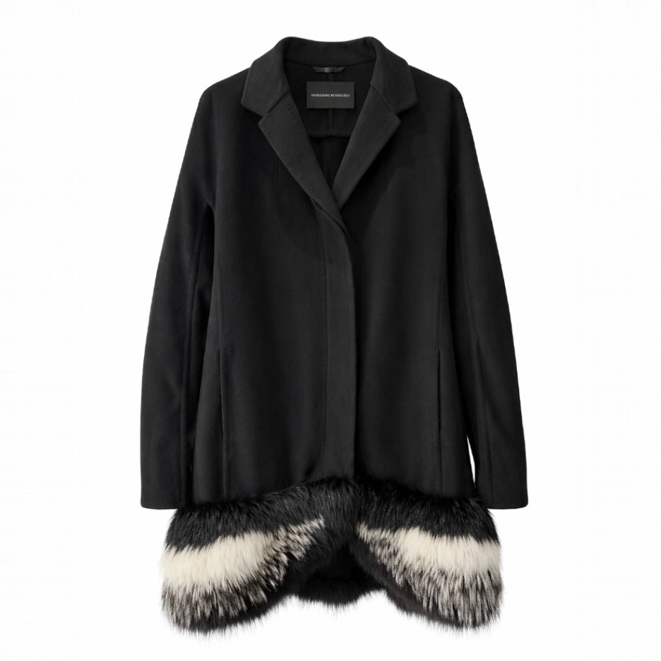 SCERVINO - COAT BLACK WOOL WITH FOX SIZE 44 IT
