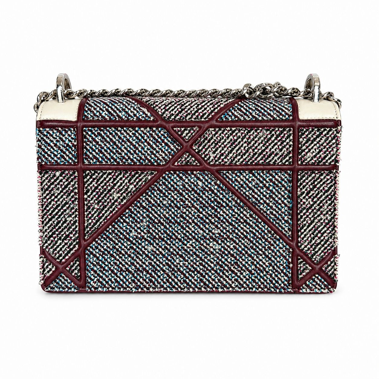 DIOR - BAG DIORAMA MEDIUM BURGUNDY TWEED AND LEATHER SILVER HARDWARE