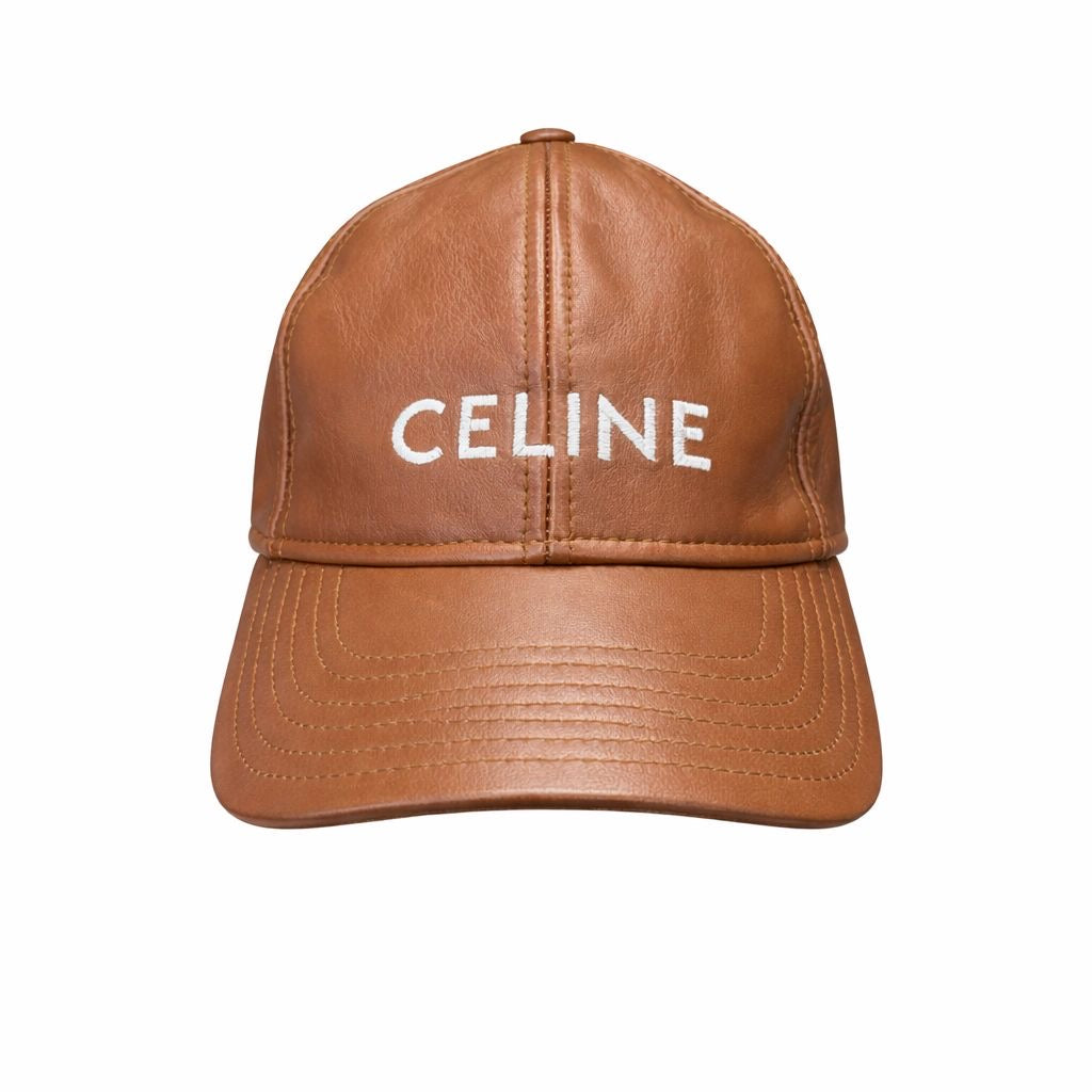 CÉLINE - CAP BROWN LAMBSKIN WHITE LOGO SIZE S