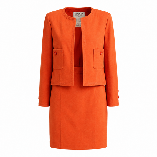 CHANEL - SET JACKET AND SKIRT ORANGE COTTON SIZE 38 EU