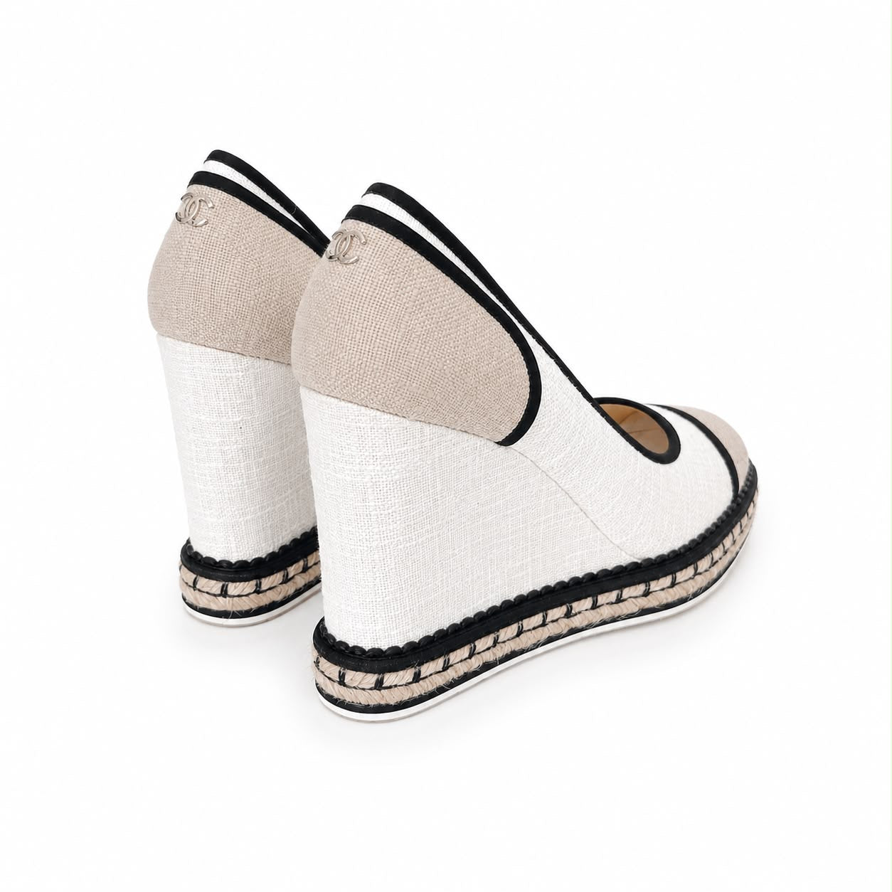 CHANEL - WEDGE PUMPS TRI-COLOR CANVAS SIZE 40,5 EU