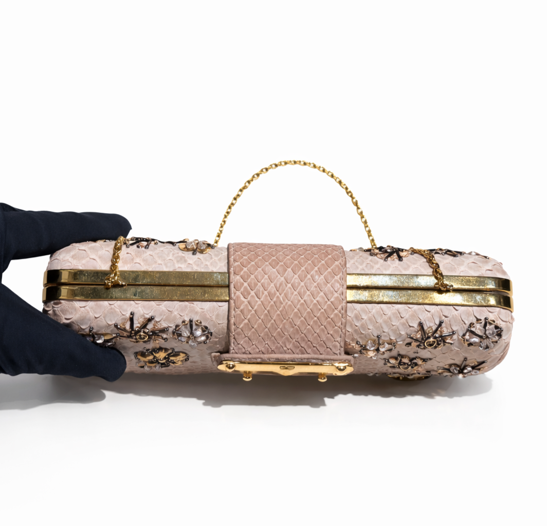 LOUIS VUITTON - *RARE* POCHETTE PINK PYTHON WITH EMBROIDERY