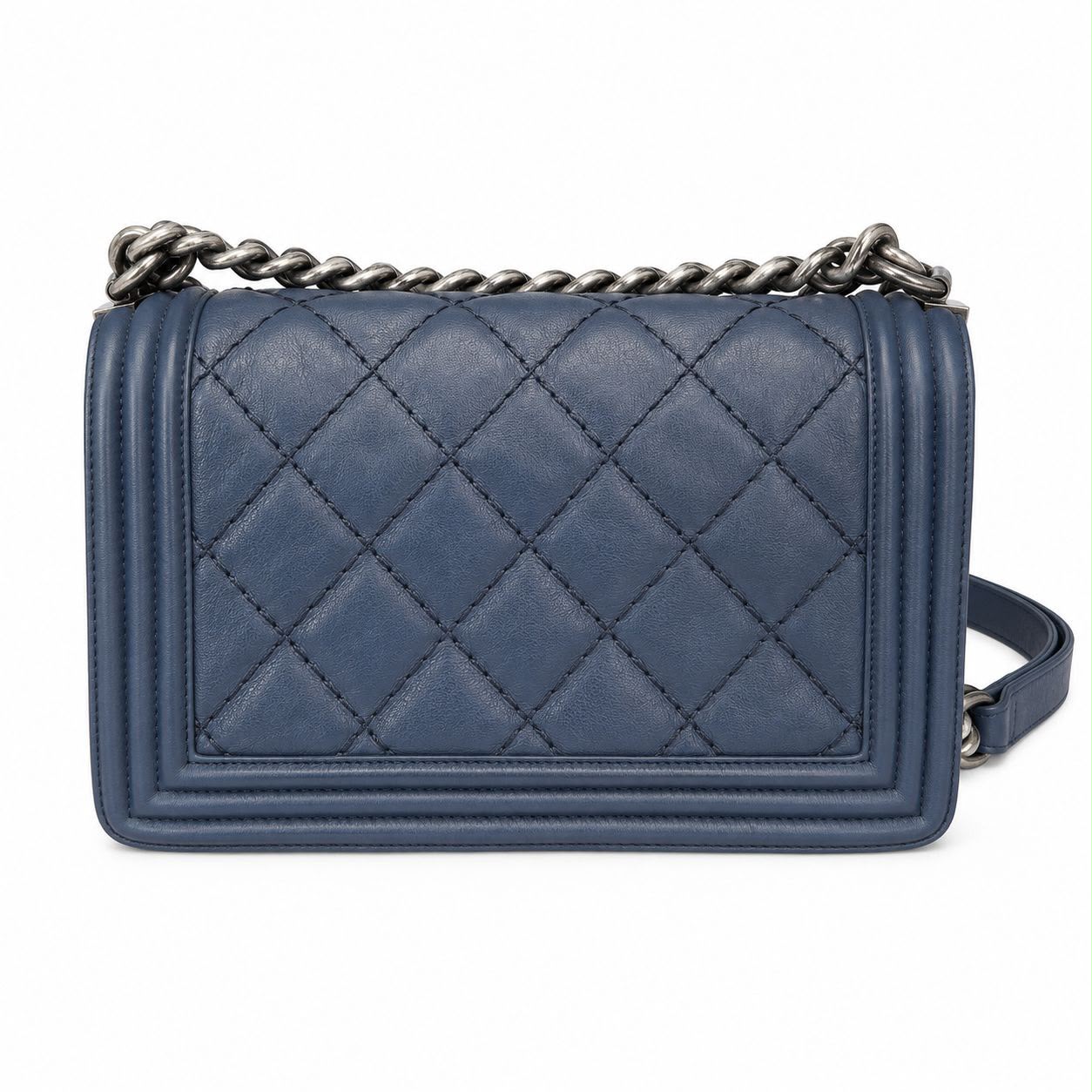 CHANEL - BAG BOY BLUE CALFSKIN AGED SILVER HARDWARE MEDIUM