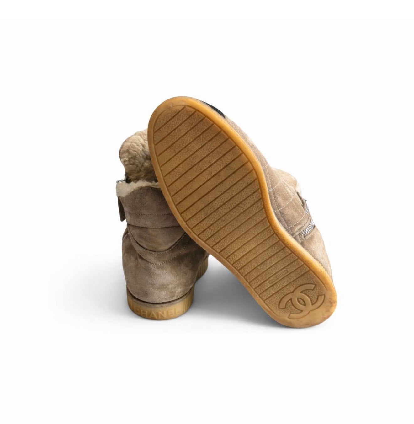CHANEL - ANKLE BOOTIES SUEDE BEIGE AND BLACK SIZE 40 EU
