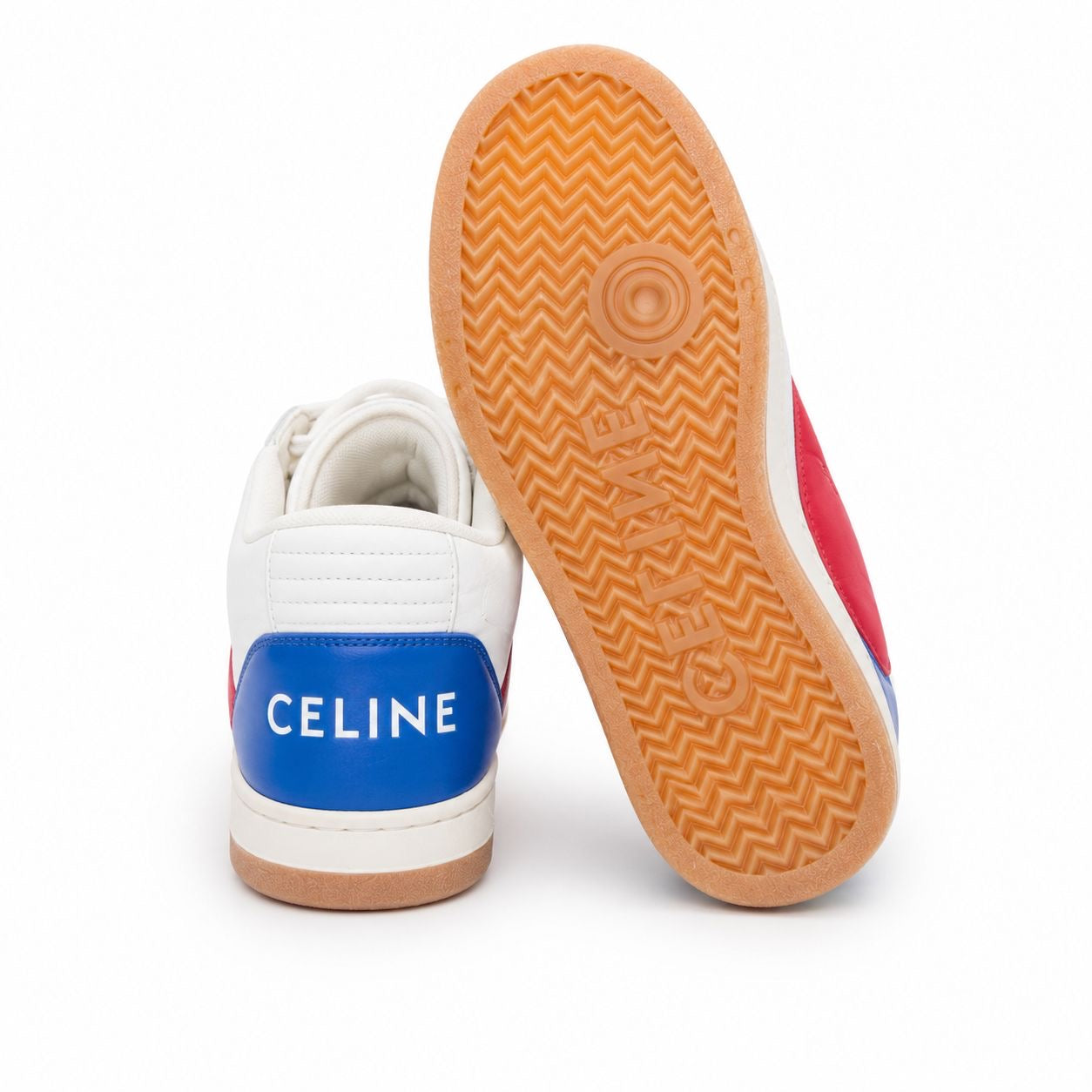 CÉLINE - SNEAKERS CT02 WHITE LEATHER WITH BEIGE SUEDE, RED AND BLUE ACCENTS SIZE 35 EU