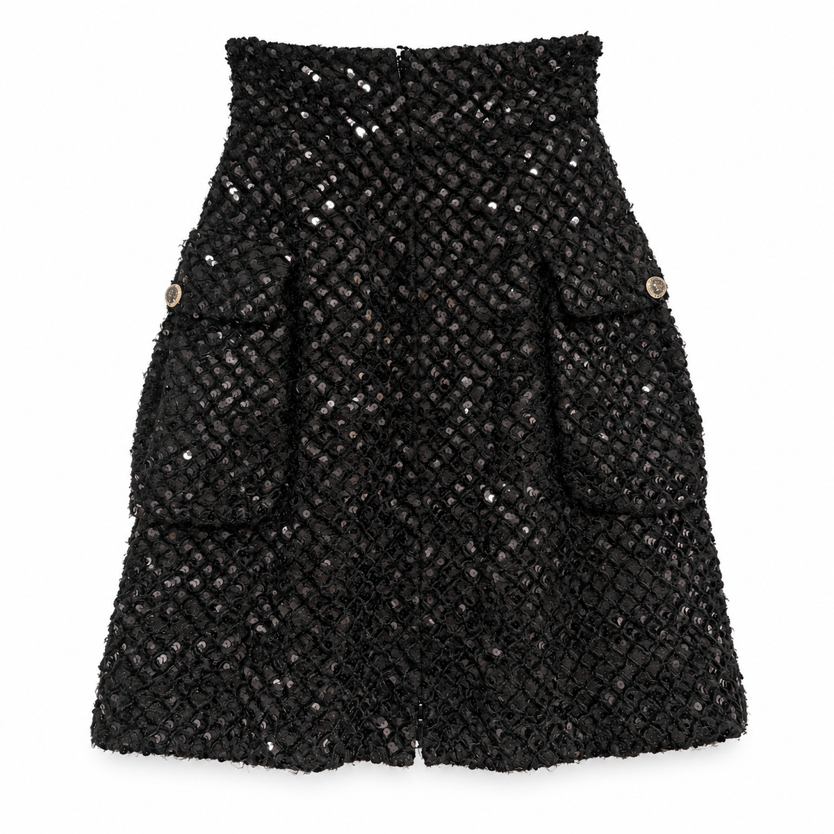 CHANEL - SKIRT MIDI BLACK EMBROIDERED SEQUIN SIZE 36 FR